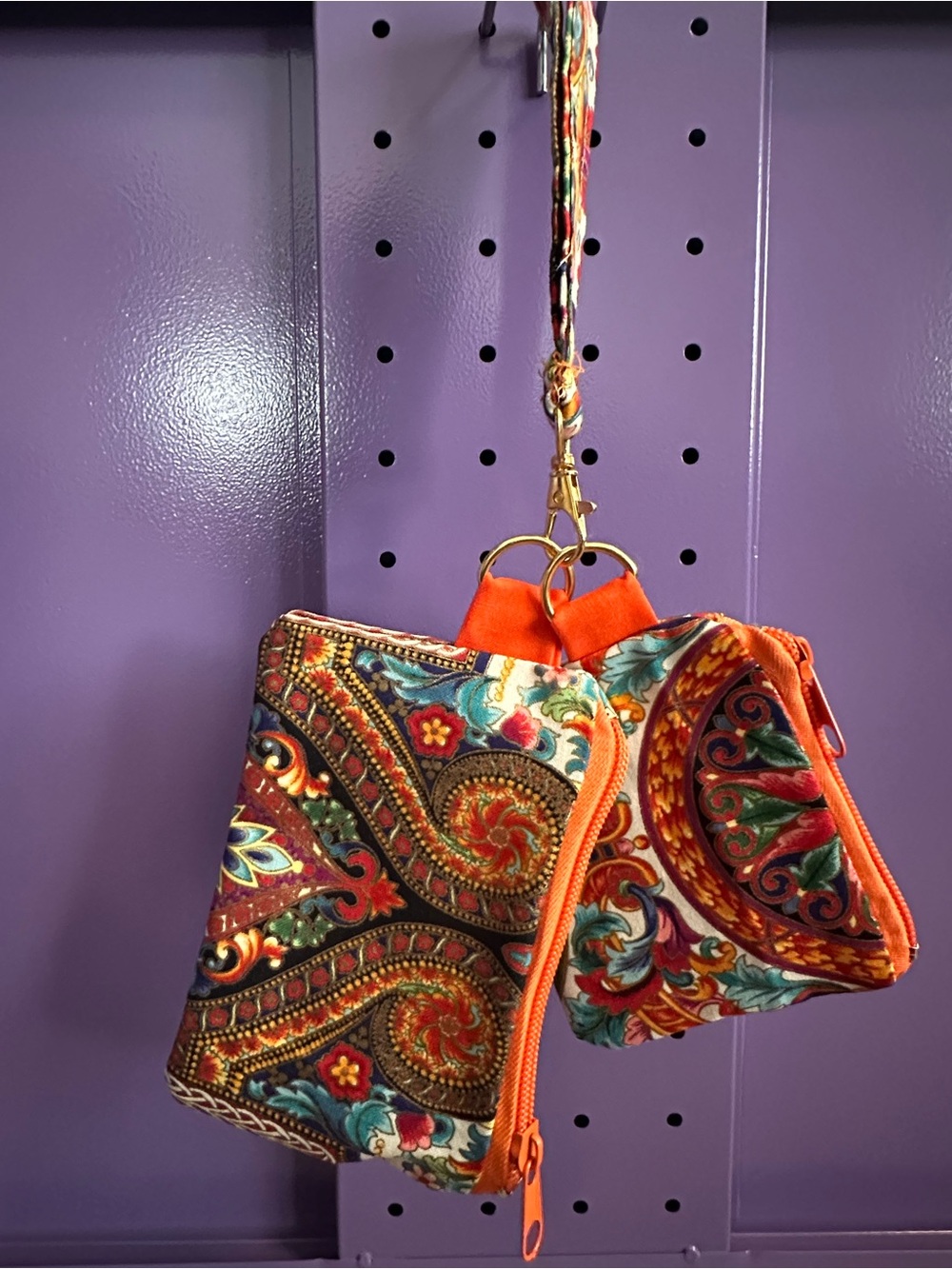 Women's Paisley Print Double Pouch Wristlet - Orange Accent